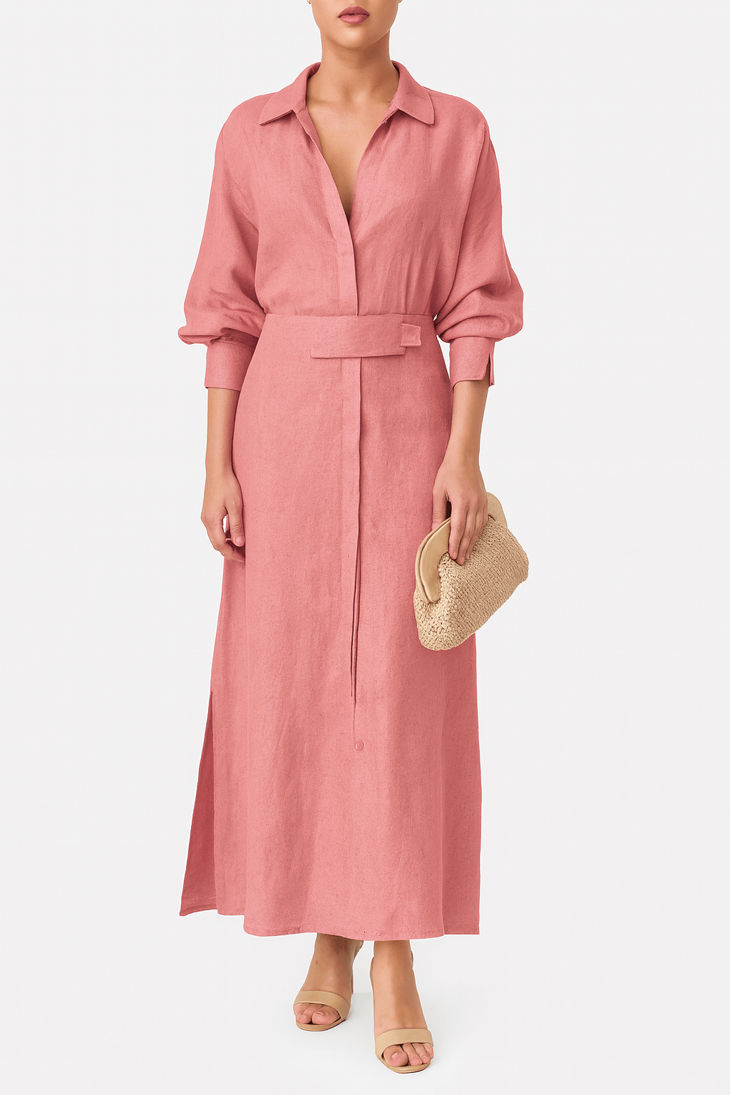 Selene | Belted Button-Down Maxi Dress