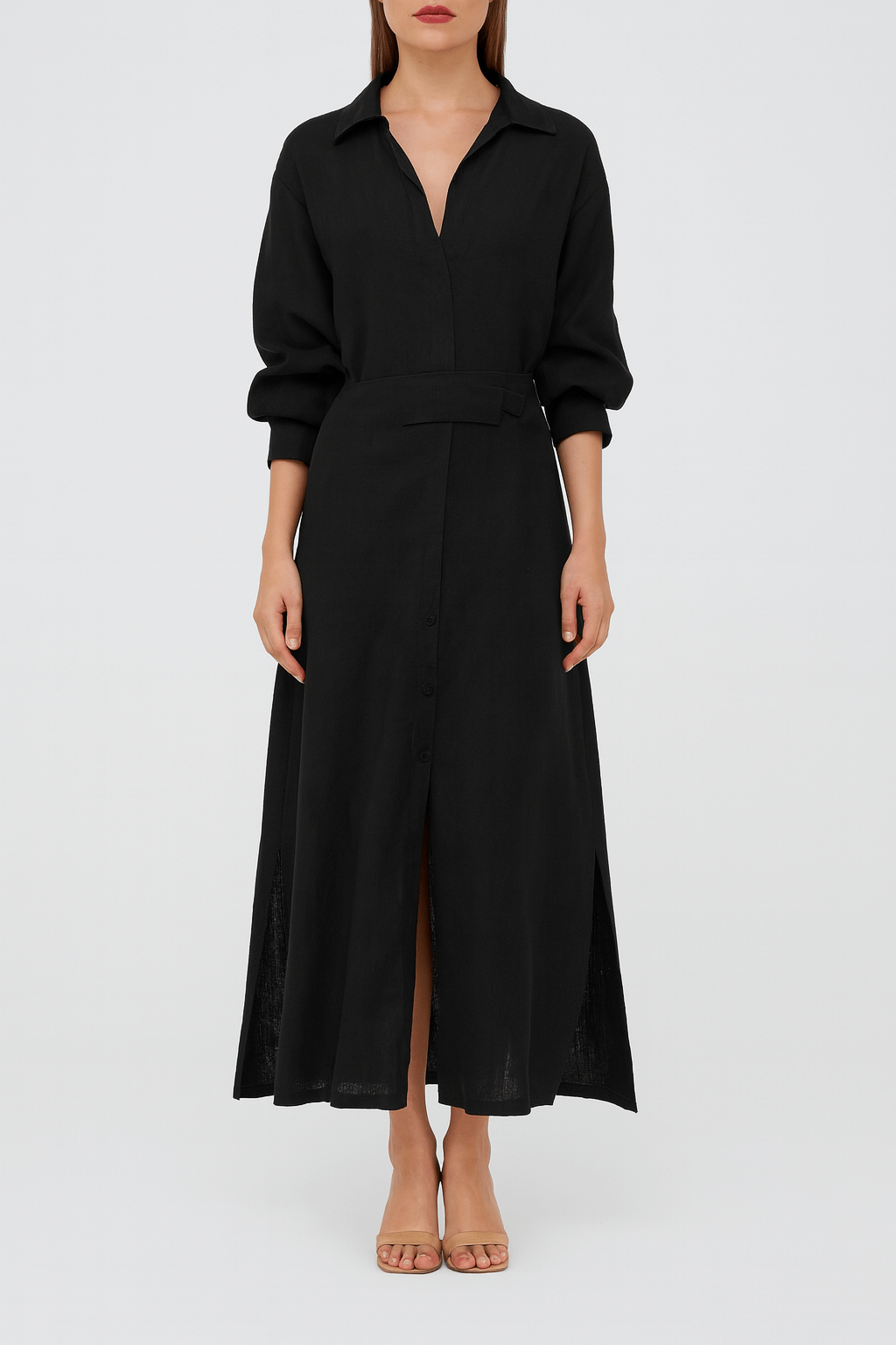 Selene | Belted Button-Down Maxi Dress