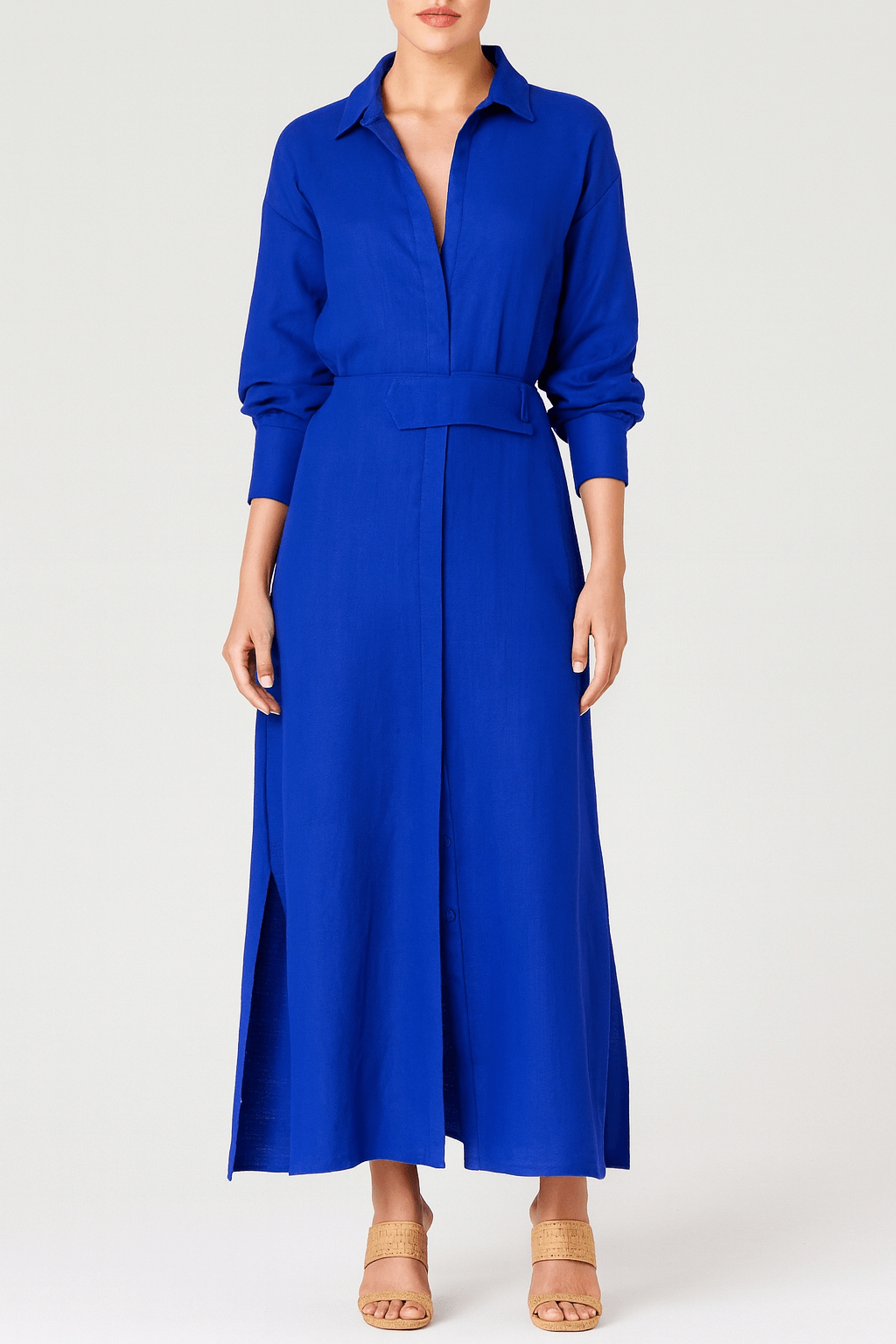 Selene | Belted Button-Down Maxi Dress