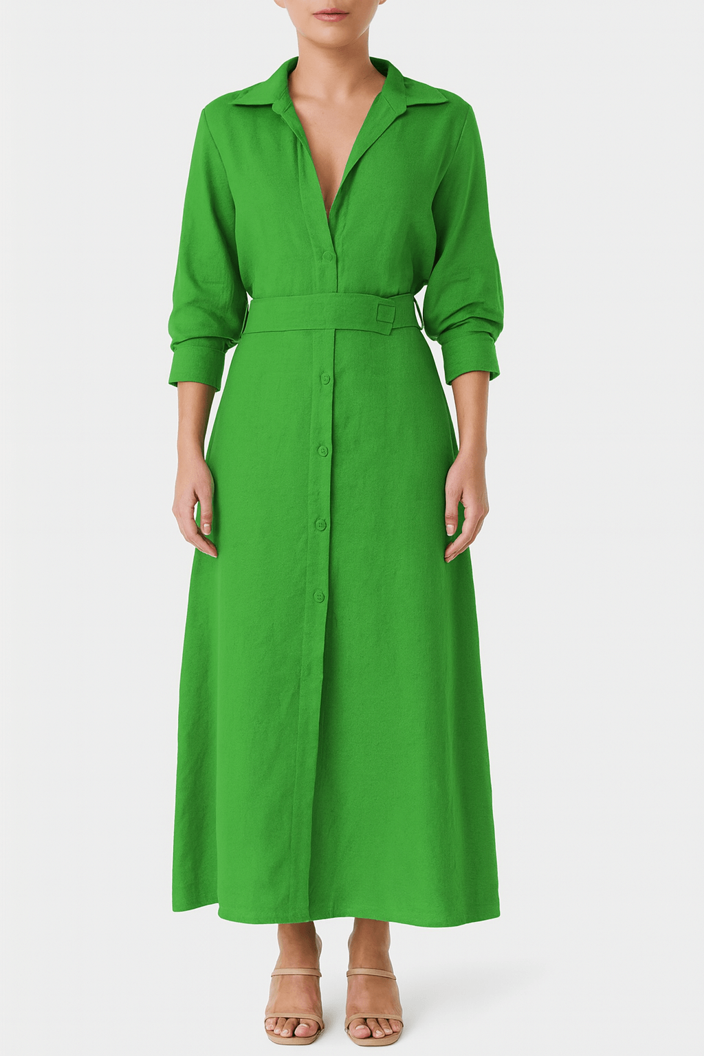 Selene | Belted Button-Down Maxi Dress