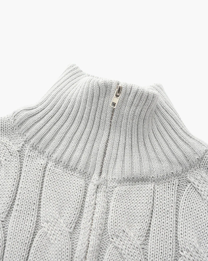 Men's Half-Zip Sweater Gray Size M Cable Knit-5