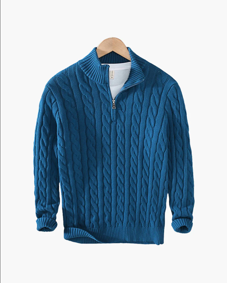 Men's Half-Zip Sweater Gray Size M Cable Knit-1
