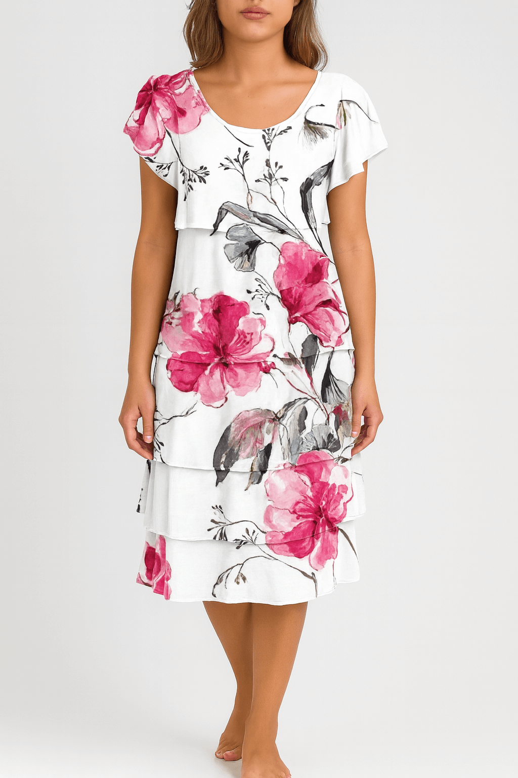 Nerina | Flowing Tiered Summer Dress with Floral Print