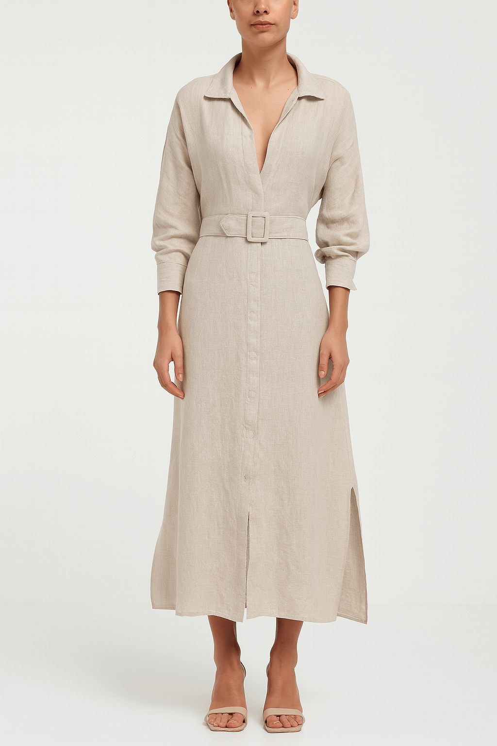 Selene | Belted Button-Down Maxi Dress