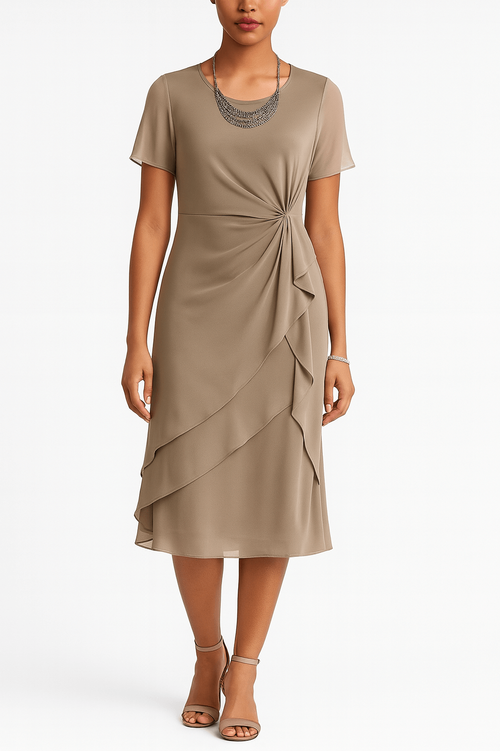 Valeria | Layered Midi Dress with Sheer Sleeves