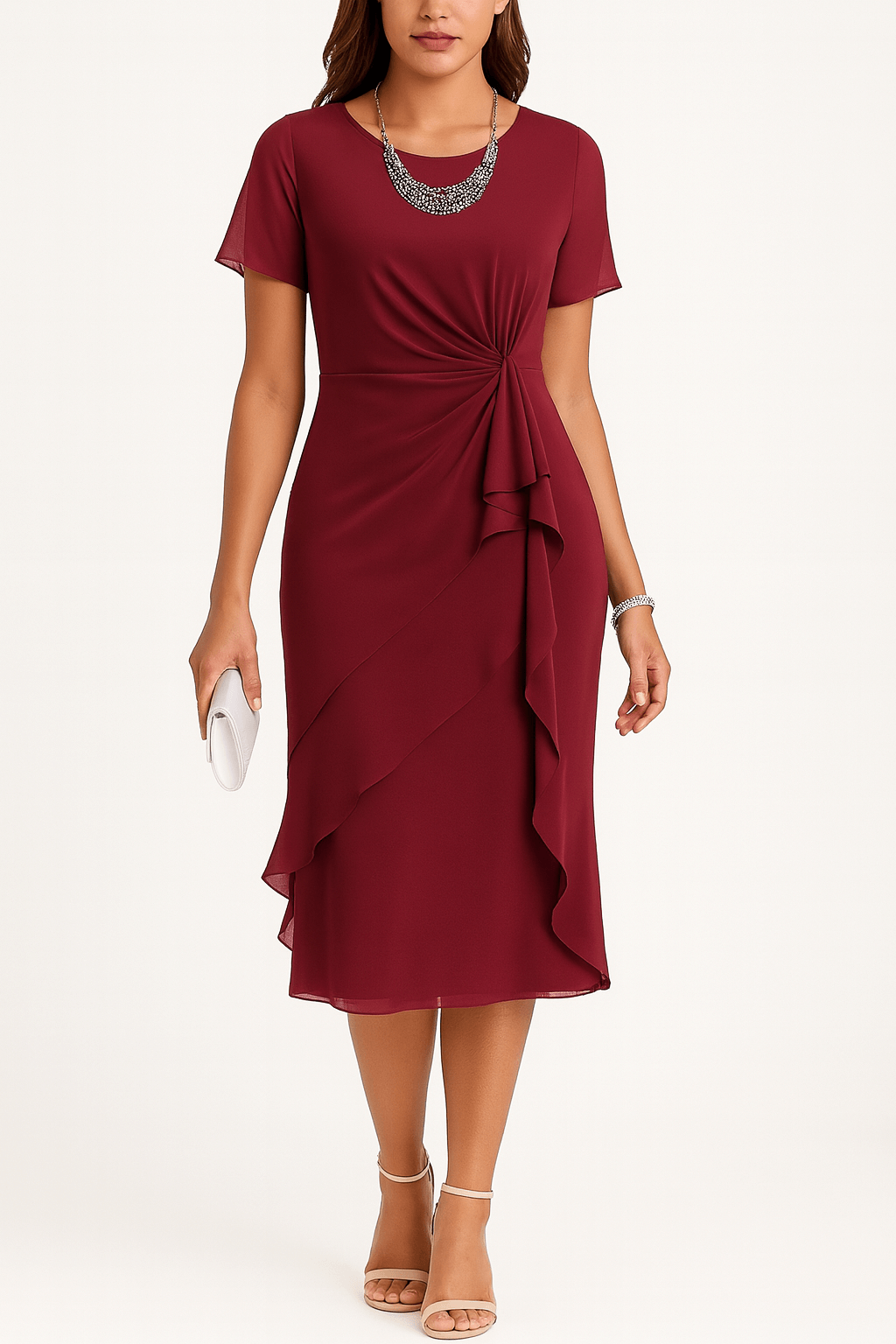 Valeria | Layered Midi Dress with Sheer Sleeves