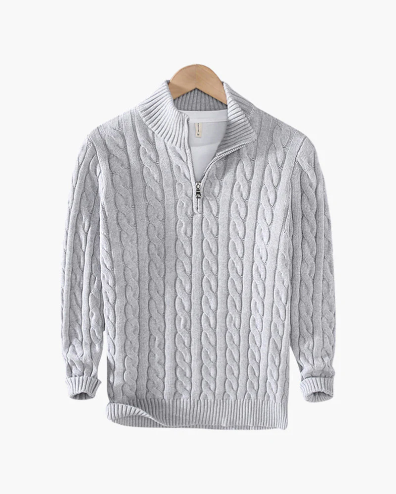 Men's Half-Zip Sweater Gray Size M Cable Knit-2